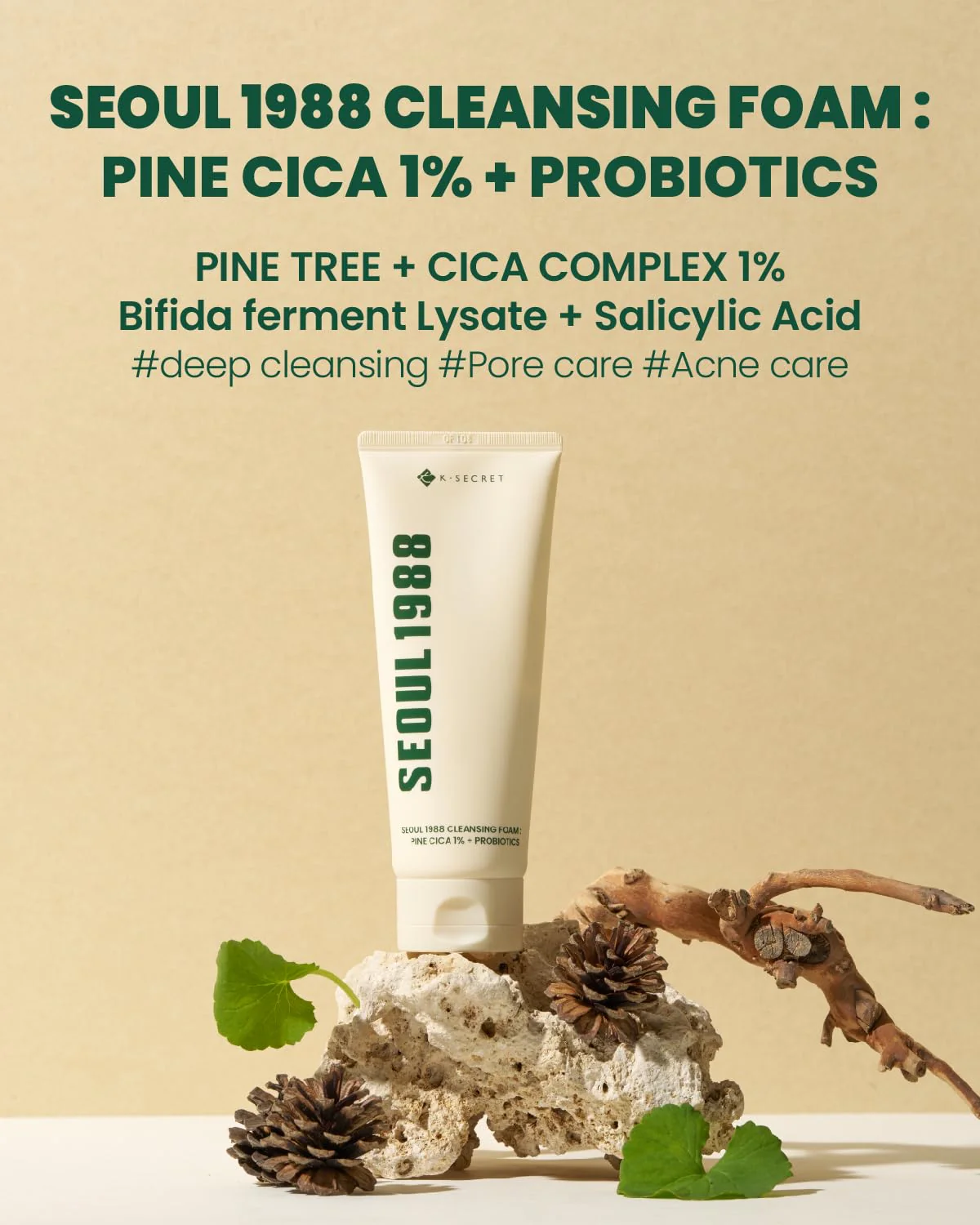 Cleansing Foam: Pine Cica 1% + Probiotics  [150ml] - Image 2